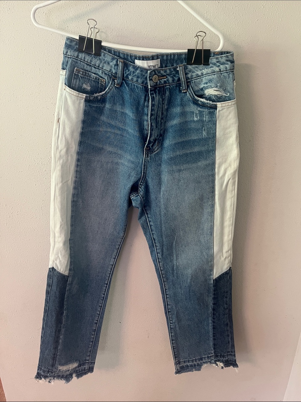 VERVET BY FLYING MONKEY Blue Denim Jeans with White Side Panels